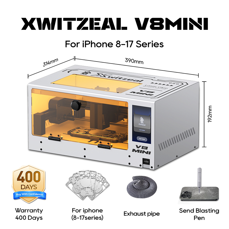 Electronics Repair Company - Xwitzeal ® iPhone背面ガラス修理用V8 MINIレーザー接着剤除去機、8-17シリーズ鉄製金型と電話修理ツールキット付き